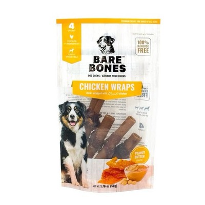 Bare Bones Chicken Wraps Dog Chews Adult Peanut Butter 4 Count 1.76 oz Chicken