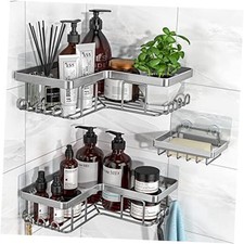 Corner Shower Caddy, 3-Pack Adhesive Bathroom Caddy with Soap Holder Silver