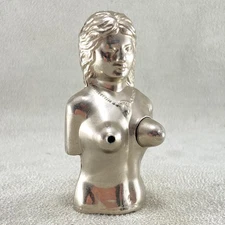 Vintage Risque Metal Figural Nude Woman Chrome Novelty Table Pocket Lighter