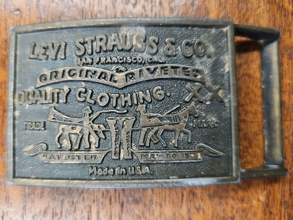 Vintage 1970s Levi Strauss & Co. Original Riveted Brass Belt Buckle Made in USA