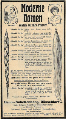 Advertisement/Advertising 1907: WIGS/HAIRPIECES/SCHELLENBERG-DÜSSELDORF