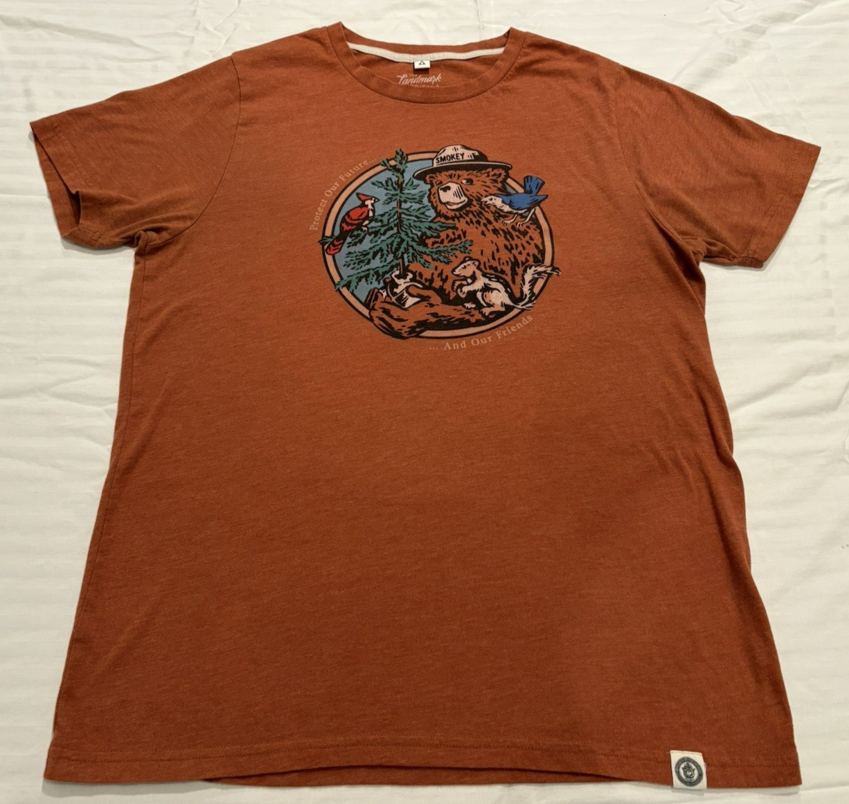 Landmark Project Men’s Orange Short Sleeve T-Shirt Smokey the Bear Size Large