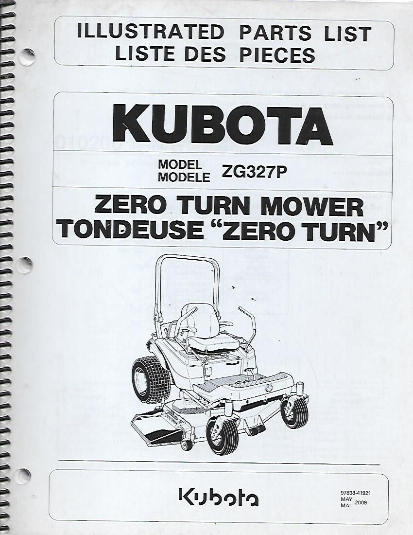 KUBOTA ZERO TURN MOWER PARTS LIST FOR MODEL: ZG327P | eBay
