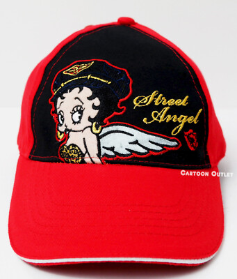 美品BETTY BOOP BASEBALL CAP Betty Boop Black Adjustable Baseball Cap Hat One Size Red New