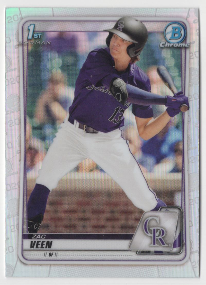 2020 Bowman Draft Chrome Refractor Zac Veen Colorado Rockies #BD-107