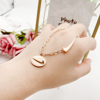 Punk Unisex Titanium Name Sign Hook Nike Symbol Pendant Gold/Rose Gold Necklace