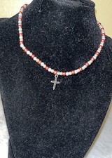 Necklace with Cross and a Pink Ring That Is A Heart for child