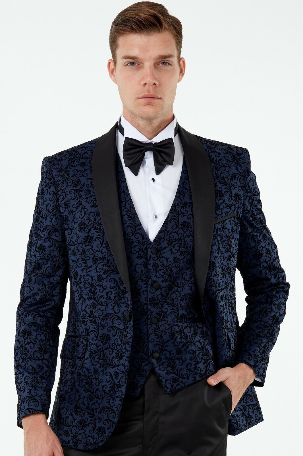 Jack Martin - Midnight Blue Floral Printed Velvet Dinner Jacket / Tuxedo