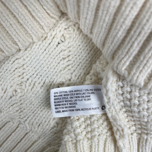 La Ligne Womens Ivory Cable Knit Sweater Crewneck Ribbed Hem Black Trim Sz XS - Picture 5 of 6