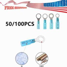 14-16 AWG Heat Shrink Wire Crimp Connector Ring Terminals M5/6/8/10 Stud Blue