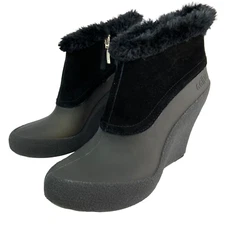 CCILU Women's Wedge Heels US 10 All Weather Fur Accent Zip Black NEW Shoes