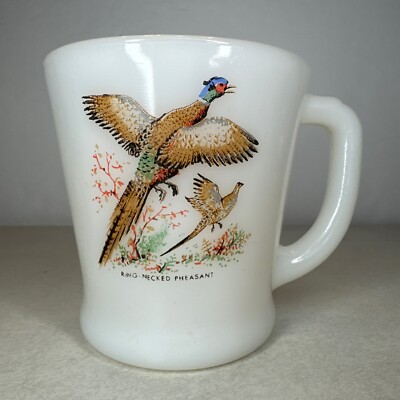 Vintage Fire King Game Bird Ring Necked Pheasant Coffee Mug Cup D-Handle