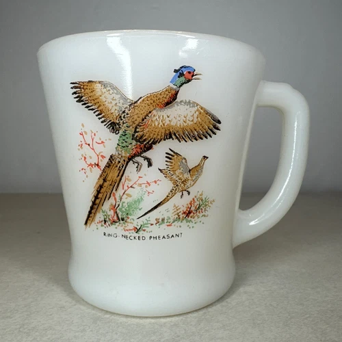 Vintage Fire King Game Bird Ring Necked Pheasant Coffee Mug Cup D-Handle
