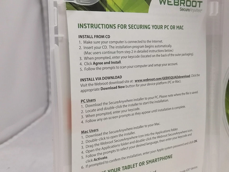 CD de instalación de seguridad en Internet Webroot Secure Anywhere Foto 2 de 4
