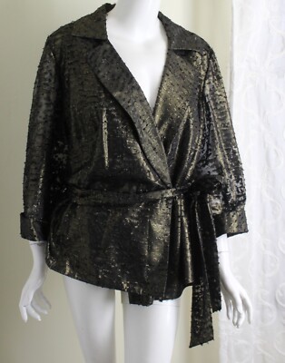 Alex Evenings Sz 2X Gold Bronze Lame Wrap Bluse Hemd Abend Exquisit Teile