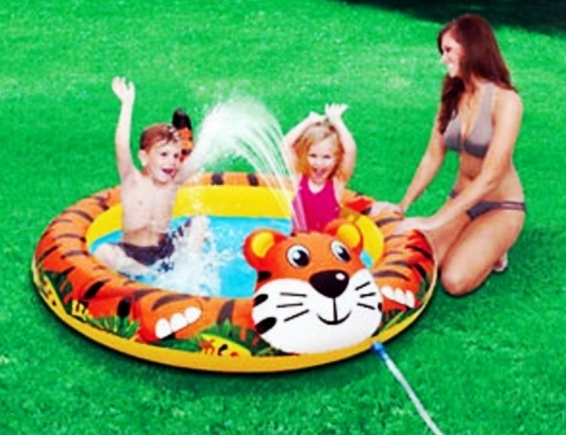 CLEARWATER COLORIDO~PISCINA PATIO PARA NIÑOS~DINO~TIGRE~ANILLO TOBOGÁN~SPRAY~AGUA~CENTRO DE JUEGO