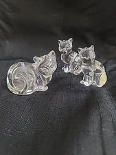 CATS , LENOX CLEAR CRYSTAL GLASS 1 CAT SALT SHAKER, 2 LENOX CRYSTAL CATS
