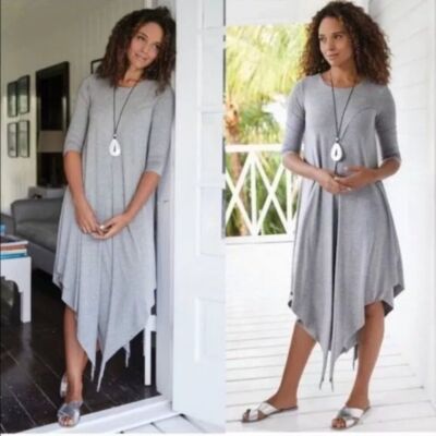 Soft Surroundings Alexandra Stretchy Jersey Knit L/S Maxi Dress heather grey sm