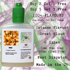 TOFFEE POPCORN - E Liquid Vape Juice eliquid Max VG Cloud Chaser 0mg - UK Made