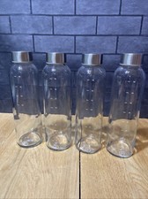 Glass Beverage Bottles 16 Oz. Screw on Silver Lids Set of 4 Storage Drinks To Go