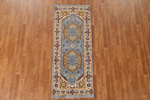 New 6 ft Heriz Serapi Indian Light Blue Runner Rug Hand-knotted 6' 0" x 2' 5" - Picture 2 of 12