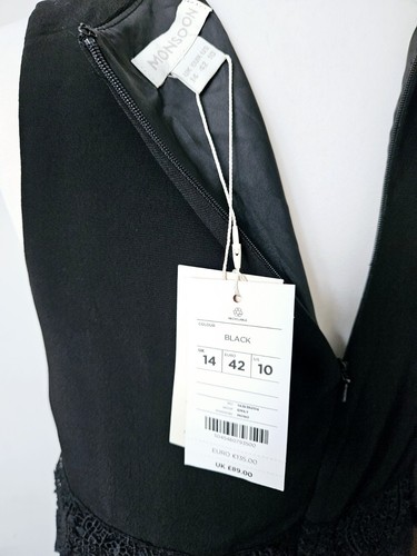 Vestido Emily Monzón Negro Sin Mangas Encaje Bordado Talla 14 Nuevo con Etiquetas - Imagen 4 de 6