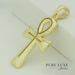 Authentic 925 Sterling Silver Ankh Cross.38mm Diamonds cut Small Charm,Gold Plated,BOX