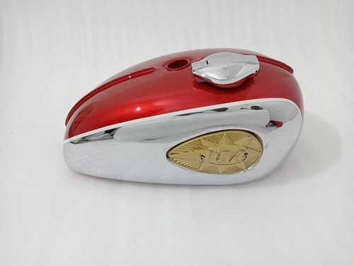 BSA A65 2 Gallon Cherry & Chrome Steel Petrol Tank + Side Panel + Badge + Cap - Picture 10 of 18