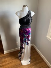 Women  s Betsy  Adam One Shoulder Open Back Colorful Sequin Floral Print Gown 2