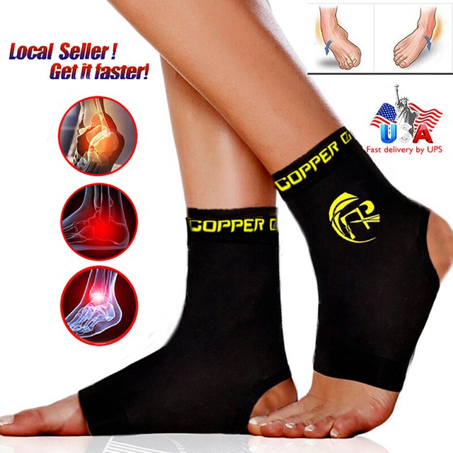 Copper Ankle Support Brace Elastic Sport Compression Sleeve Fit Foot