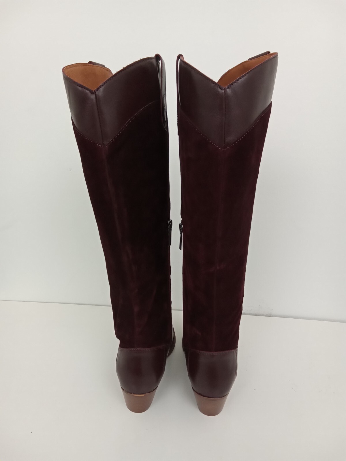 DUO Women's Knee High Boots Size 5 Maroon Leather Suede 38cm Calf Half
