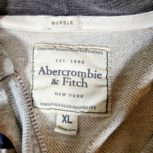 VTG Abercrombie & Fitch Zip Up Muscle Hoodie Mens Size XL Gray Distressed Casual - Picture 3 of 10