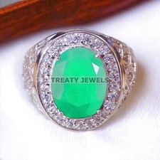 Emerald Oval Cut Gemstone With 925 Sterling Silver Ring For Men's A329
