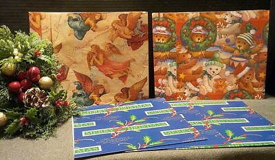 Vtg 1990's Hispanic Flat Christmas Wrapping Paper 3 Designs 9 Sheets 37.5 Sq.ft.
