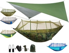Double Hammock w/ Mosquito Net Tent Waterproof Rainfly Cover Tent Tarp Shelter
