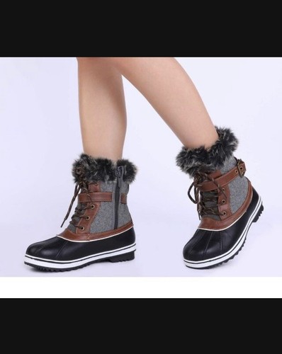 DreamPairs Women's Mid Calf Waterproof Winter Snow Boots - Black/brown, SIZE10) - Picture 2 of 4