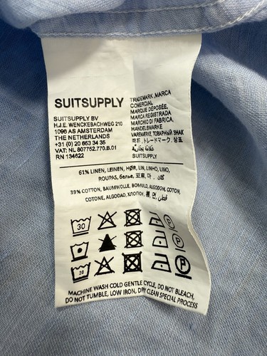 Suitsupply Shirt Mens Size 17 43 Extra Slim Tessitura Monti Linen Cotton Blue - 第 8/11 張圖片