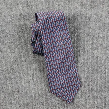 Lanvin Paris Tie Mens Blue Red Silk Geometric Pattern Office Work Luxury France