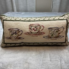 Vtg Needlepoint Rectangular Bolster Pillow 9x...