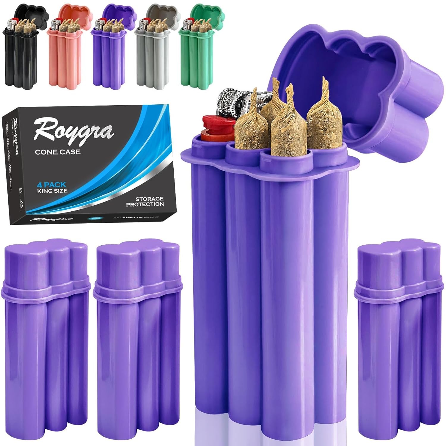 4-Hole King Size Pre-Roll Cone Holder Case (4 Pack), Cigarette Case 100S Size, P