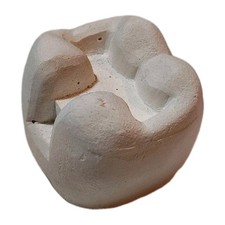 A kitschy chalkware tooth figurine that straddles the line between dental office curiosity and darkly funny desk art.