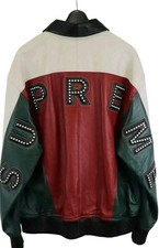 Supreme Studded Arc Logo Leather Jacket SS2018 Sheepskin Size XL Red/White/Green
