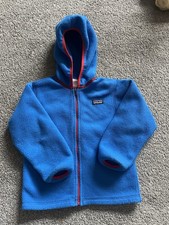 Patagonia Kids Blue Fleece Hooded Full Zip Jacket Unisex Long Sleeve Logo Accent