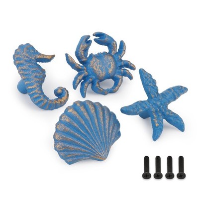 Coastal Cabinet Ocean Starfish Seashell Crab Drawer Knobs - Nautical Blue