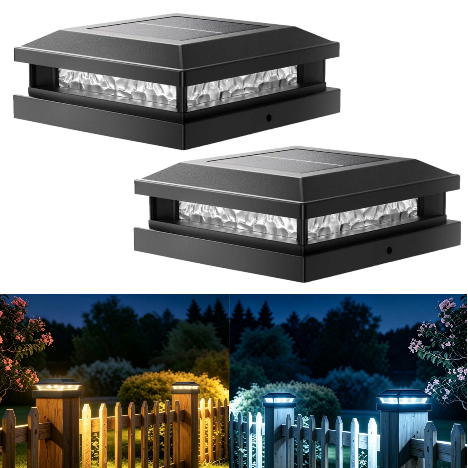 2 Pack Solar Post Cap Lights Outdoor LED Garden Deck Fence Lamp for 4x4 5x5 Post