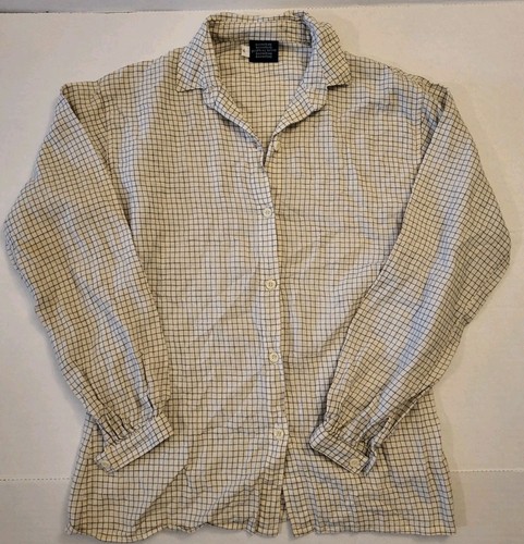 Geoffrey Beene, Vintage BeenEBag Geoffrey Beene Sz 4 Cream Black Grid Pattern Button Up L/S Top