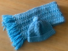 Women's Hat and Scarf Set  Hand Knit  Baby Light Blue