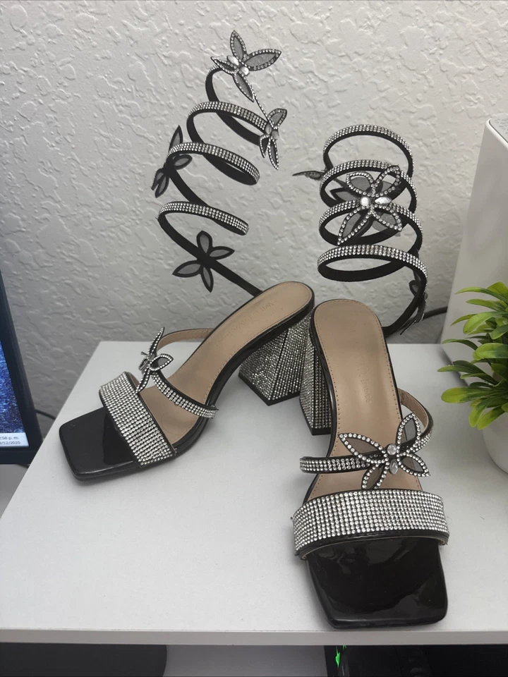 Sandalias de tacón con brillantes y tiras florales - Nuevas Foto 4 de 4