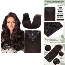 Clip in Hair Extensions 8 Pieces 20" Dark Brown  2 