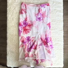 Vintage Boutique Europa Fairy Midi Skirt, Y2K 2000s White Pink Floral Midi Skirt
